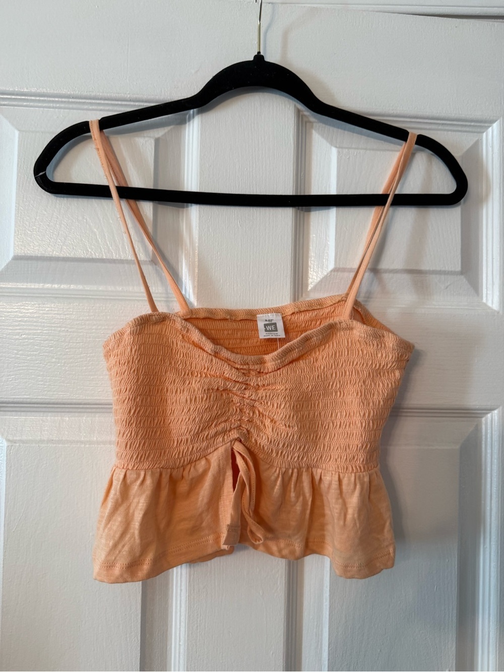 Me to We Peach Smocked Spaghetti-Strap Crop Top
